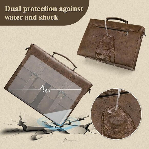 Men's Dark brown 15.6 Inch Water proof Laptop Bag Leather Briefcase Computer Bag - Picture 2 of 6